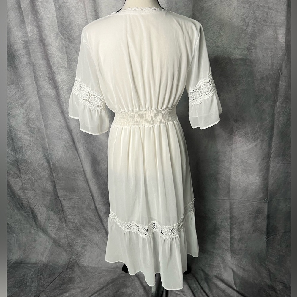 Women’s Short Sleeves Chiffon Semi-Sheer Sexy V Neck Flowy Casual Dress Boho - Picture 8 of 15